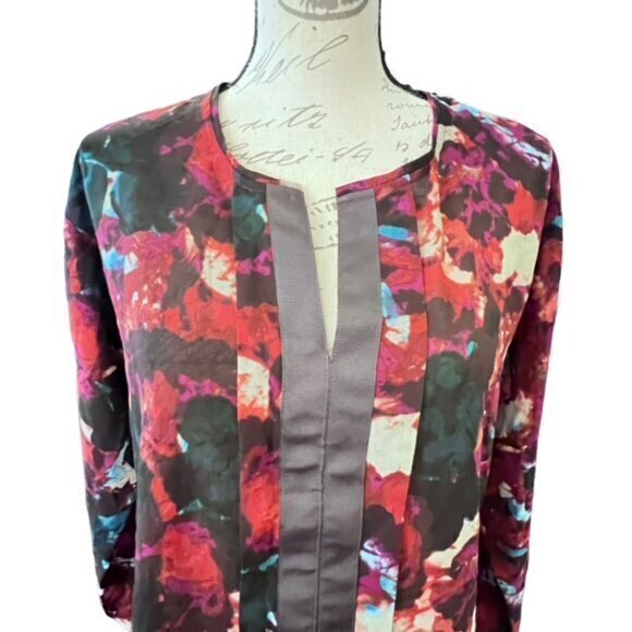 Simply Vera Vera Wang Blouse Womens PL Long Sleeve V Neck Tunic Sheer Chiffon - Picture 2 of 12